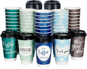 Gobelets à café en papier à double paroi imprimés sur mesure avec logo, 12 oz, 14 oz, 16 oz, plusieurs tailles, gobelets jetables pour boissons chaudes à emporter - Product Image 1