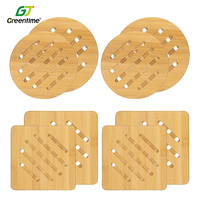 Ensemble de tapis de Table à manger rond et carré en bambou, sous-verres en bois avec pieds antidérapants pour assiettes