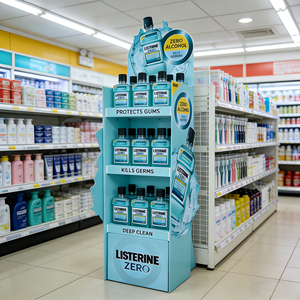 Expositor de cartón corrugado con cabecera para enjuague bucal, artículos de aseo y necesidades diarias <span class=keywords><strong>en</strong></span> farmacias y supermercados. - Product Image 1