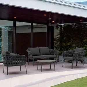 Nouvel arrivage de meubles d'extérieur modernes de luxe, tous temps, patio, jardin, canapé, corde, canapé d'extérieur, sectionnel