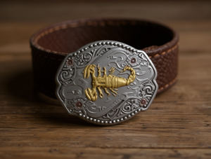 Fibbia per cintura grande rotonda in argento nero opaco da 5,0 cm con design a scorpione in lega placcata - Product Image 2