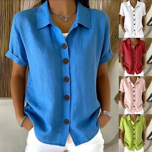 <span class=keywords><strong>Camicia</strong></span> da <span class=keywords><strong>Donna</strong></span> Casual Comoda in Cotone e <span class=keywords><strong>Lino</strong></span> Lavabile a Maniche Corte con Bottoni - Product Image 3