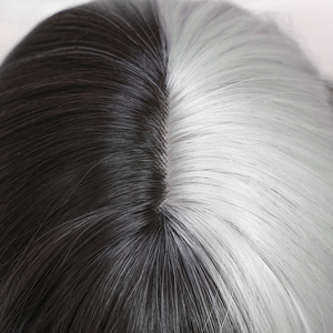 Peluca negra y gris de 22 pulgadas <span class=keywords><strong>con</strong></span> degradado, gorra transpirable resistente al calor de fibra blanca de colores mezclados, red rosa, pelo largo realista, foto Real - Product Image 2