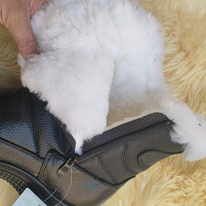 Bottes de neige unisexes imperméables antidérapantes doublées de fourrure en cuir patchwork à talon bas chaudes pour l'hiver - Product Image 3