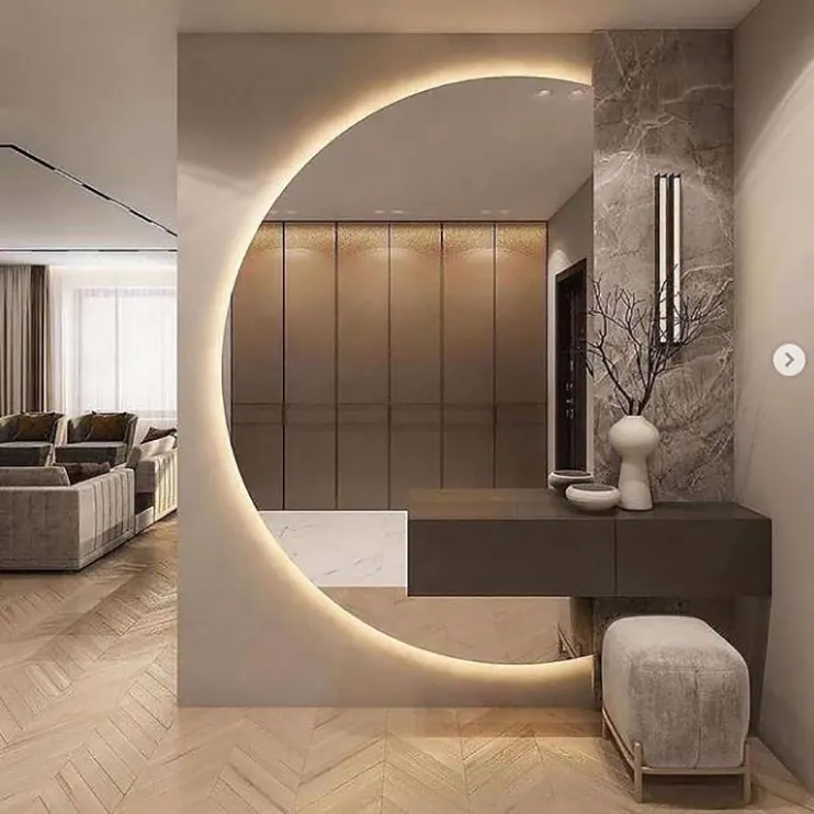 Modern Hotel Wall Mounted Bathroom Semicircle Mirror Backlit Smart Half Moon Bath LED Mirrors With Light