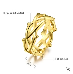 Bague gothique en acier inoxydable plaqué or pour homme Bague de mariage en forme de branche en titane de 9mm - Product Image 5