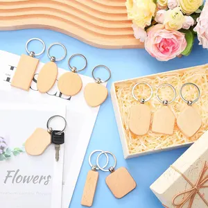 80 Peças De Madeira Em Branco Chaveiros Inacabados Blanks Wood Keychains Tag Em Branco De Madeira Chaveiro para Presentes DIY