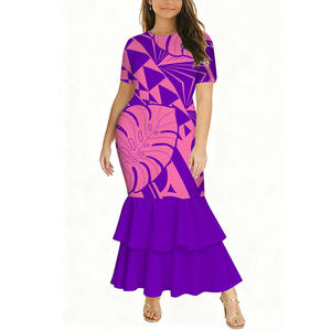 Gran oferta, Vestido de manga corta con cuello redondo, personalizado, Samoa, estampado Tribal polinesio, vestido de cola de pez de doble capa para mujer, vestidos de graduación ajustados - Product Image 4