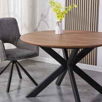 Vente directe d'usine, table à manger ronde moderne avec plateau en bois et structure en métal, table de salle à manger avec pieds en métal croisés
