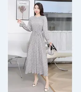 韓国ファッションデザイン花柄プリント女性長袖ドレスOC802