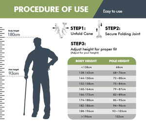Kinggear Disesuaikan Lipat Berjalan Tongkat 4 Bagian Aluminium Lipat Tongkat untuk Pria Wanita - Product Image 5