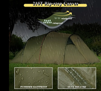 Tente tunnel de glamping familiale quatre saisons avec tissu polyester imperméable de plus de 3000 mm, 2 couches