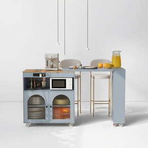 Rolling <b>Kitchen</b> <b>Island</b> Extended Table with <b>Wheels</b> LED Lights Storage Compartment MDF 7 Shelves Modern Design Portable Easy Clean - Product Image 3