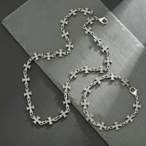 Ensemble de bijoux unisexe style punk avec bracelet et collier en patchwork brodé pour homme – Idéal comme cadeau - Product Image 1