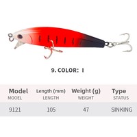 Leurre de pêche en eau douce et en mer de 105 mm, 47 g, coulant, à longue portée, pour la pêche au poisson mandarin et au bar, avec un design biomimétique de type minnow A9121