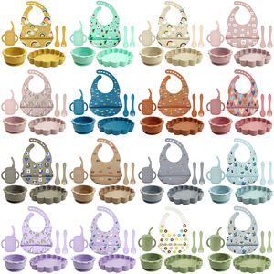 Vaisselle en silicone sans BPA de qualité alimentaire pour tout-petits, assiette avec cuillère et fourchette, bavoir étanche, bol d'aspiration, tasse de paille - Product Image 5