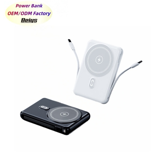Hot Sale PD 22.5W Fast Charging Mini 10000mAh 15W Magnetic Wireless Foldable Phone Stand Built in 2 Wire Cable Power Bank