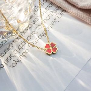 Collier pendentif trèfle à quatre feuilles porte-bonheur en acier inoxydable plaqué or 18 carats, mode personnalisée pour femmes - Product Image 5
