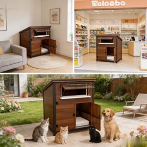 Cross-border design source factory direct supply of square solid wood <b>cat</b> and dog beds with skylights and acrylic. - Product Image 2