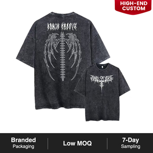 เสื้อยืดผ้าฝ้ายแท้พิมพ์ลายอนิเมะสไตล์วินเทจสีดำล้างสีลายการ์ตูน - Product Image 1