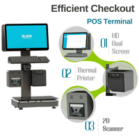 Terminal de point de vente interactif tout-en-un à double écran, balance intelligente IA, caisse enregistreuse pour boucherie et supermarché, compatible Windows