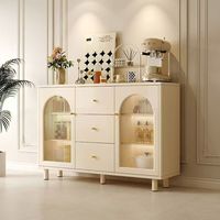 Buffet moderne blanc crème à 4 portes avec panneau arqué, meuble de rangement en bois