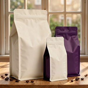 Sachet refermable personnalisé en papier kraft biodégradable de qualité alimentaire pour grains de café avec valve et fermeture éclair, emballage OEM ODM - Product Image 1