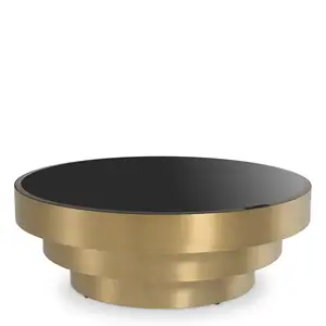 Customized Luxury Stainless Steel Brushed brass finish black bevelled glass Top Coffee Table