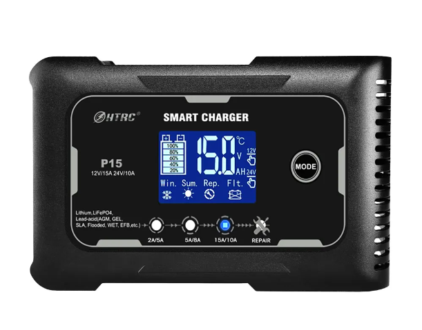 HTRC Smart P15 Electric 15A Battery Charger Motorcycle/Scooter 12V/15A 24V/8A 7-Stage Automatic Lead-Acid/PB LiFePO4 220W