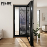 Porte en verre trempé en alliage d'aluminium moderne à ouverture latérale à rupture de pont thermique de qualité commerciale Penjoy, résistante à l'usure, pour cour extérieure