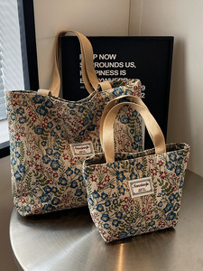 Floral <b>Canvas</b> Tote <b>Bag</b> <b>Large</b> Capacity Shoulder Shopper Handbag Cotton Shopping <b>Bag</b> for Daily Travel - Product Image 4