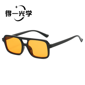 Square Oversized <b>Sunglasses</b> Black Frame Orange Lens UV400 Protection Unisex Outdoor Use - Product Image 1