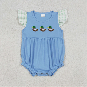 ชุดรอมเปอร์เด็กผู้หญิงลายปักเป็ดสีฟ้า รุ่น Flutter Goose Design SR3266 สำหรับฤดูร้อน - Product Image 4