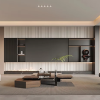Meuble TV bas profil avec tiroirs de rangement et éclairage d'ambiance LED pour salon moderne, projet de personnalisation complète de la maison, OEM