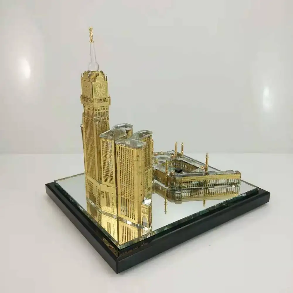 Prachtige design moslim makkah clock tower en moskee set crystal metal building model voor verkoop