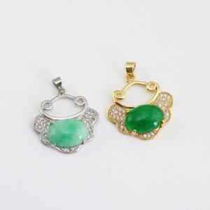 YL0063中国文化にインスパイアされたグリーン翡翠ピースロック良いフォーチュンチャームペンダントネックレスブレスレット作り - Product Image 2