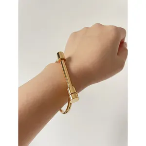 Vòng Tay Ốc Vít Chắc Chắn Hình Tròn Đôi Bằng Thép Không Gỉ Không Xỉn Màu Vòng Tay Mạ Vàng 18K Tuyên Bố Unisex Trang Sức Punk Cổ Điển 2021