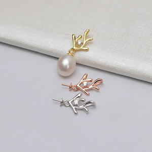 Collar de Plata de Ley S925 con Colgante de Astas de Ciervo y Cadena con Perlas de 7-12 mm para Mujer, Estilo Coreano, para Fiestas - Product Image 1