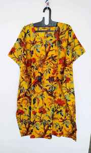 Women Floral Print <b>Kaftan</b> Dress Deep V Neck Short Sleeve Yellow 100% Cotton Summer Resort Wear Bohemian 1-Piece Quick Dry - Product Image 4