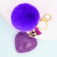 पोम पोम चाबी का गुच्छा स्फटिक दिल महिलाओं के बैग कीरिंग हस्तनिर्मित सामान Keychains
