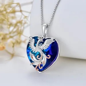 Phoenix Crystal Heart Necklace 925 Sterling Silver Crystal Necklace Anniversary Birthday Jewelry Gifts For Women