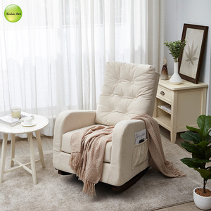 <span class=keywords><strong>Fauteuil</strong></span> berçant à armature en <span class=keywords><strong>bois</strong></span> velours capitonné beige design moderne avec poche latérale mobilier de détente pour la chambre d'enfant pour bébé - Product Image 2