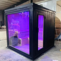 Panorama kaca Sauna luar ruangan Premium 5 orang kaca tampilan penuh Redwood & pemanas canggih harga pabrik