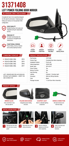 Rétroviseur extérieur gauche électrique pliable de haute qualité 31371408 avec mémoire pour <span class=keywords><strong>Volvo</strong></span> <span class=keywords><strong>XC60</strong></span> 2014 2015 <span class=keywords><strong>2016</strong></span> 2017 - Product Image 2