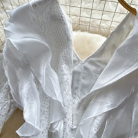 Robe longue décontractée pour femme, élégante, à volants, en dentelle, col en V, coupe trapèze, avec broderie papillon, pour tenue quotidienne ou de soirée