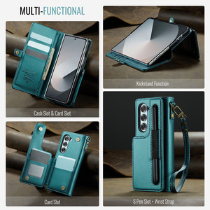 Fentes à crayons chaudes couverture de téléphone intelligent pour <span class=keywords><strong>Samsung</strong></span> Z Fold 6 7 étui en cuir avec porte-carte d'argent accessoires de téléphone lanière pratique - Product Image 6