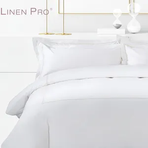 Linenpro 제조 업체 호텔 침구 세트 코튼 침대 시트 장착 시트 베개 케이스 이불 솔리드 컬러 사용자 정의 크기