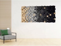 Décoration d'intérieur de luxe, œuvre d'art murale en mosaïque de bois abstraite gris et or, sculpture géométrique en bois naturel rustique