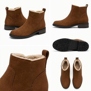 Bottes douillettes à tige courte doublées de peluche, semelle en caoutchouc, pour l'extérieur par temps froid, vente en gros, OEM, ODM, logo personnalisé - Product Image 2