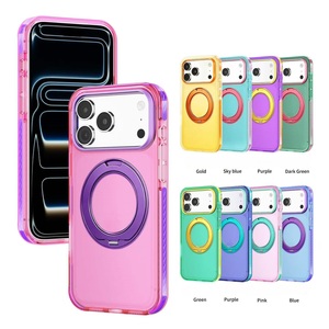 <span class=keywords><strong>Coque</strong></span> de téléphone magnétique pour <span class=keywords><strong>iPhone</strong></span> 17 16 Pro 15 14, transparente à contraste de couleurs, avec béquille rotative, antichoc et anti-chute - Product Image 1